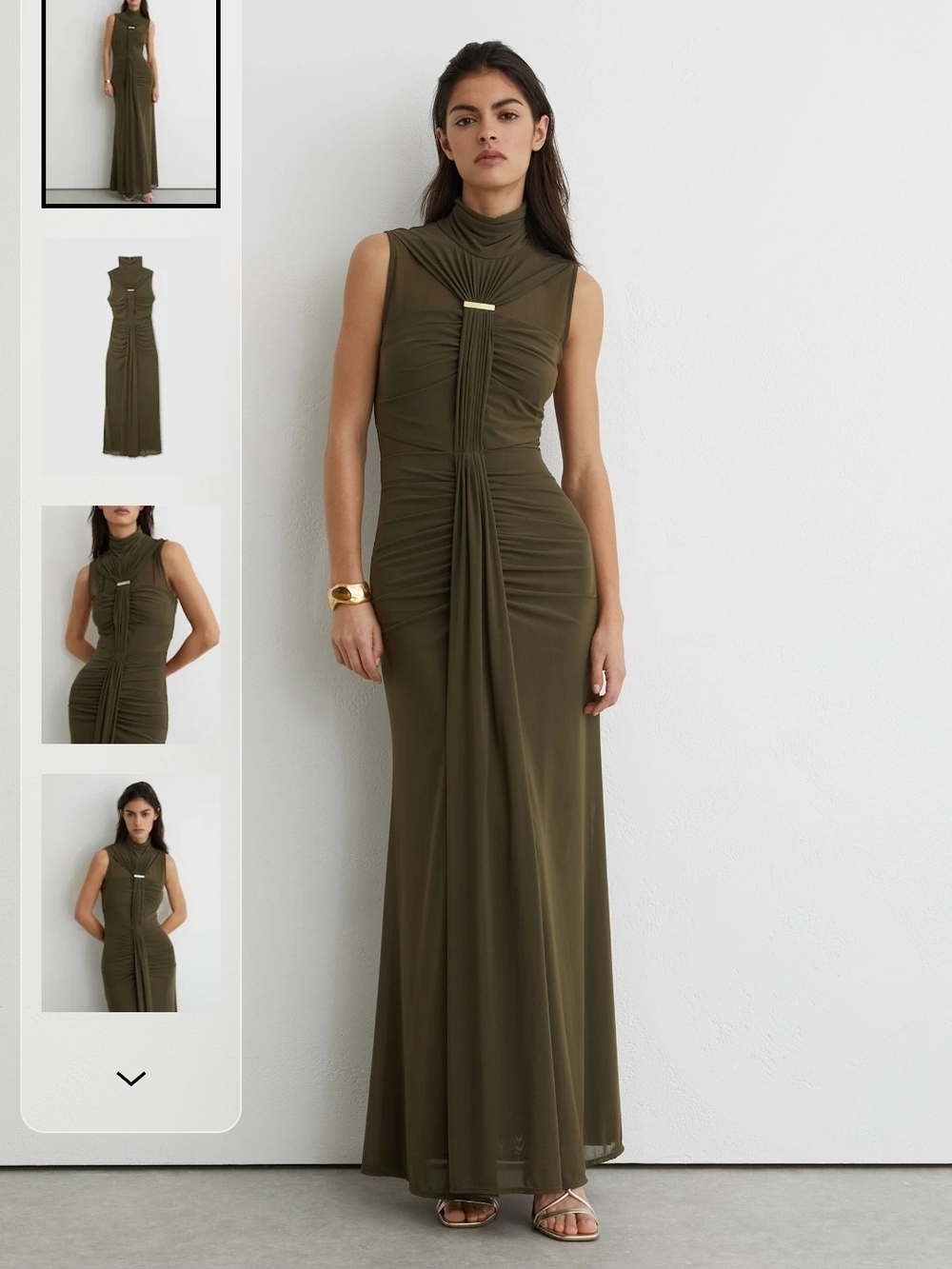 Reiss Khaki Green Colette Ruched Sleeveless Maxi Dress Size 4